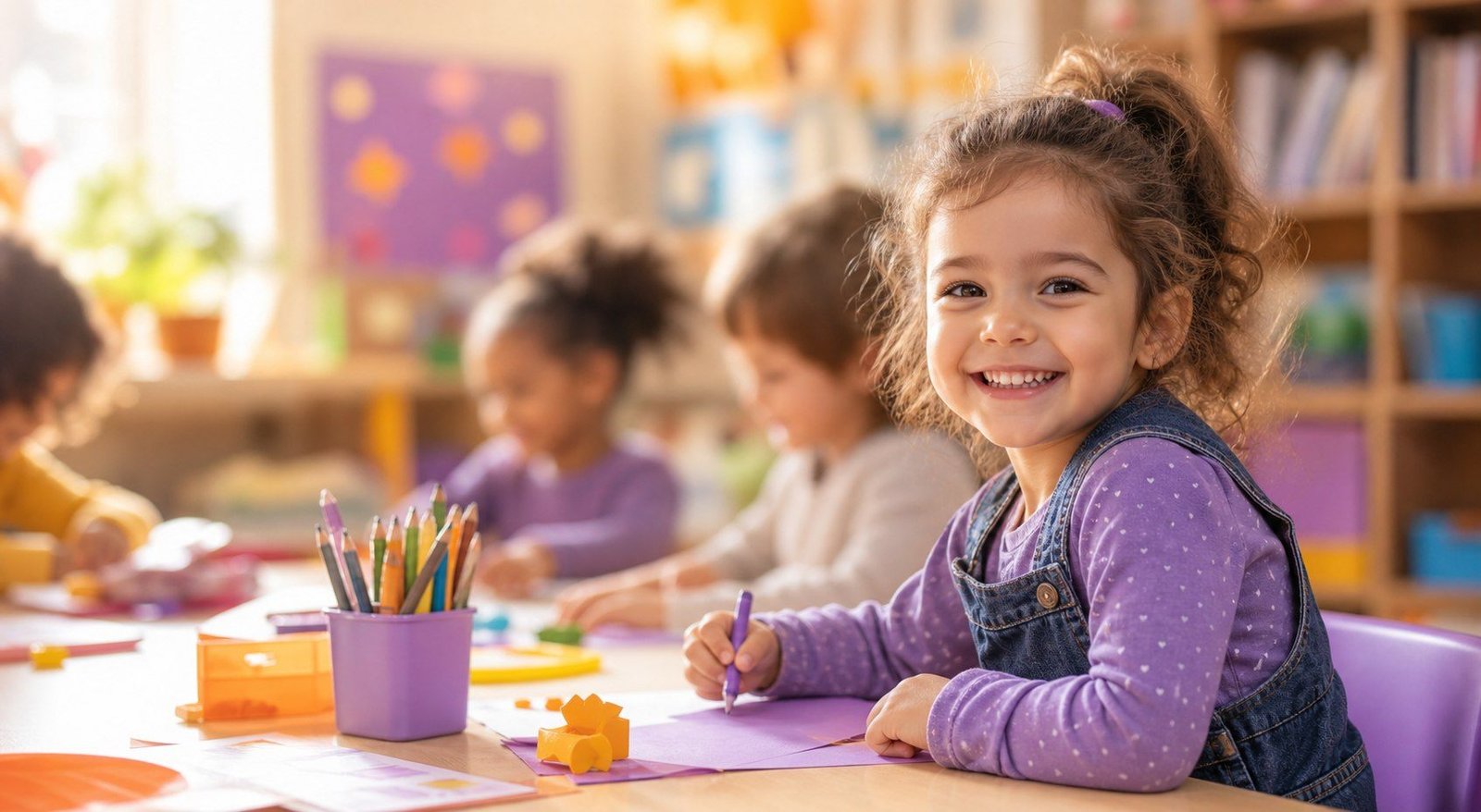 Bright classroom with students learning